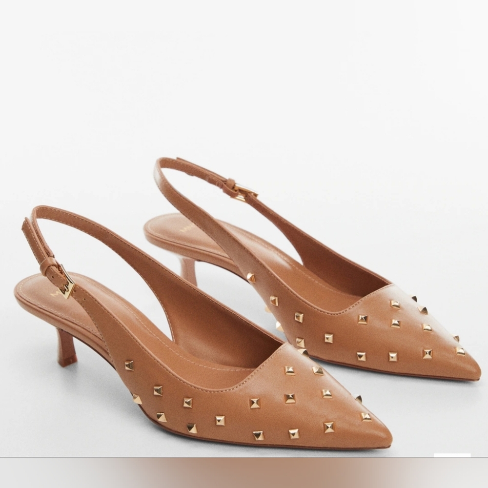 Mango Chic Studded Slingback Kitten Heels